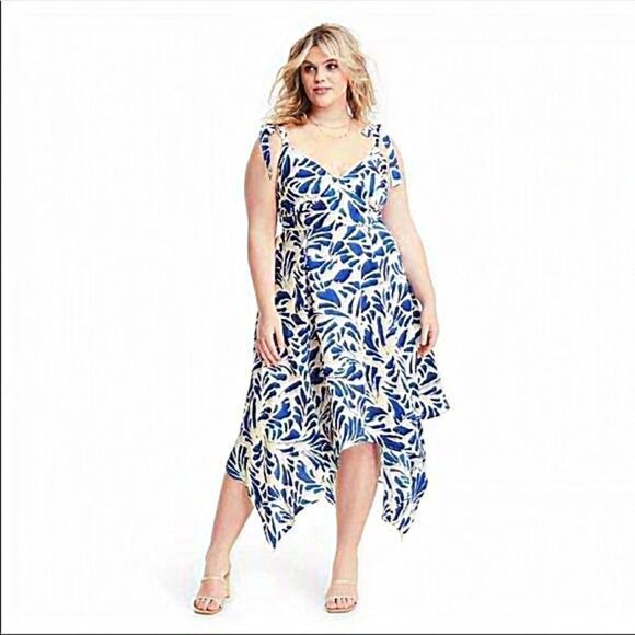 NWT Alexis x Target Blue Botanical Floral Asymmetrical Hem Dress Size 3X - Picture 1 of 12